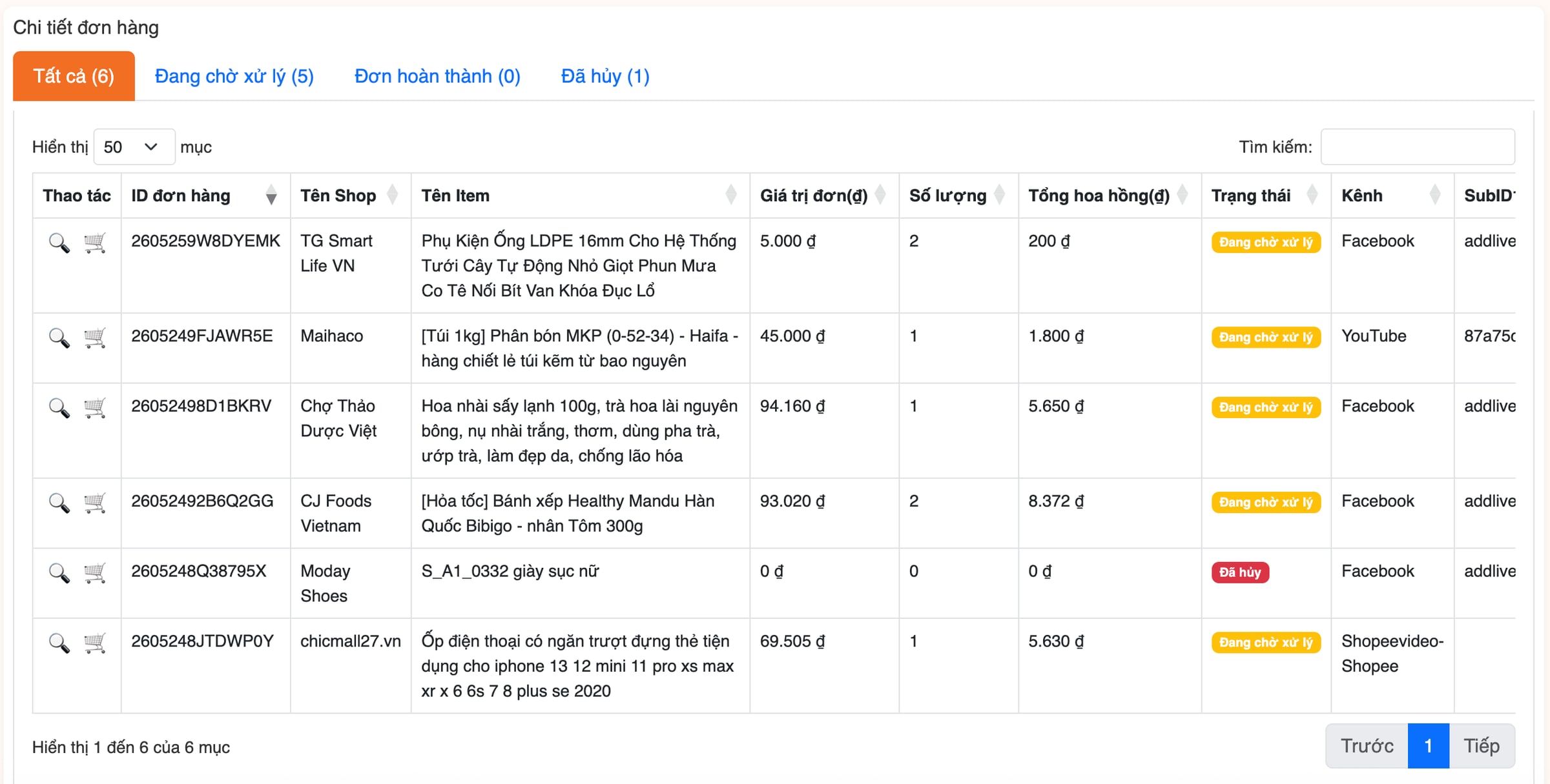 Roadmap: Danh sách chuyển đổi đơn hàng