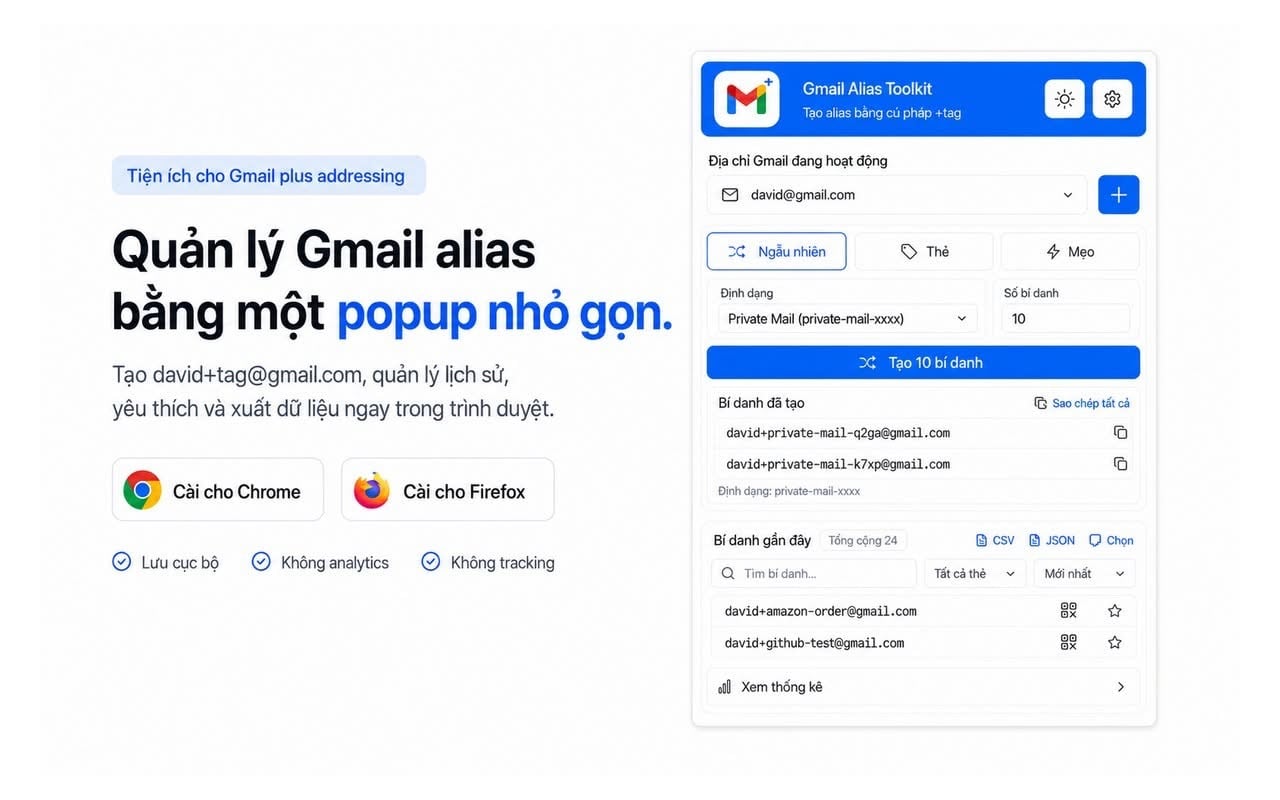Gmail Alias Toolkit – tạo và quản lý Gmail alias dễ dàng hơn