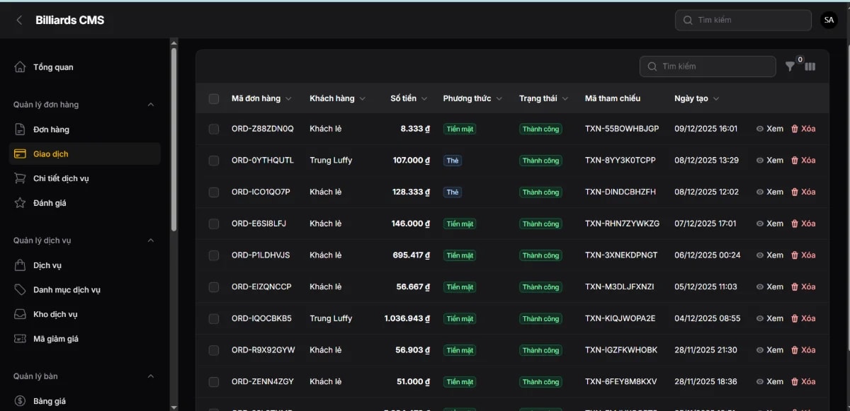 Billiards CMS screenshot