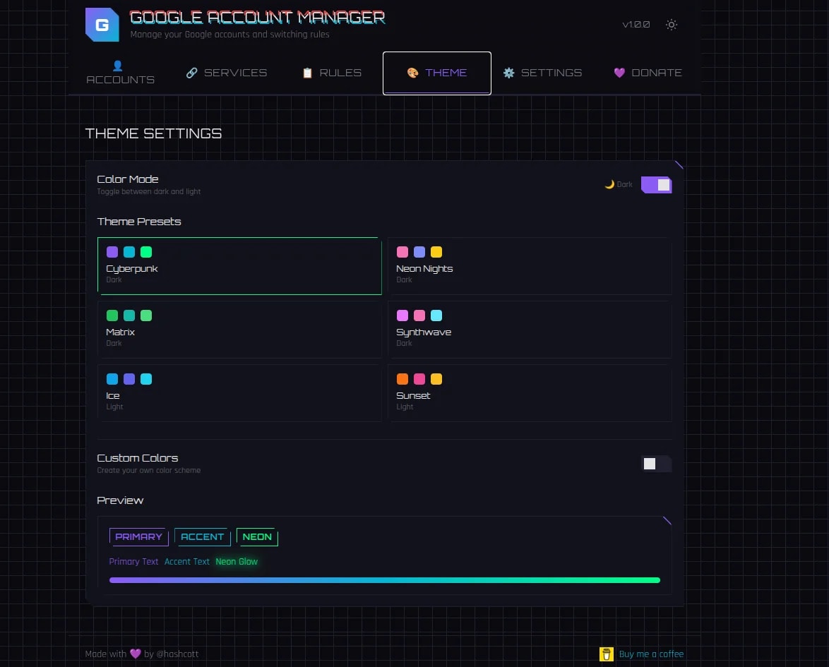 Google Account Manager screenshot