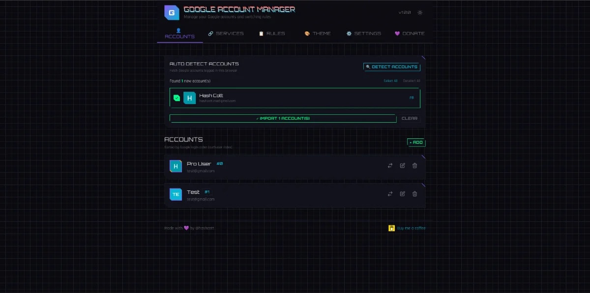 Google Account Manager screenshot