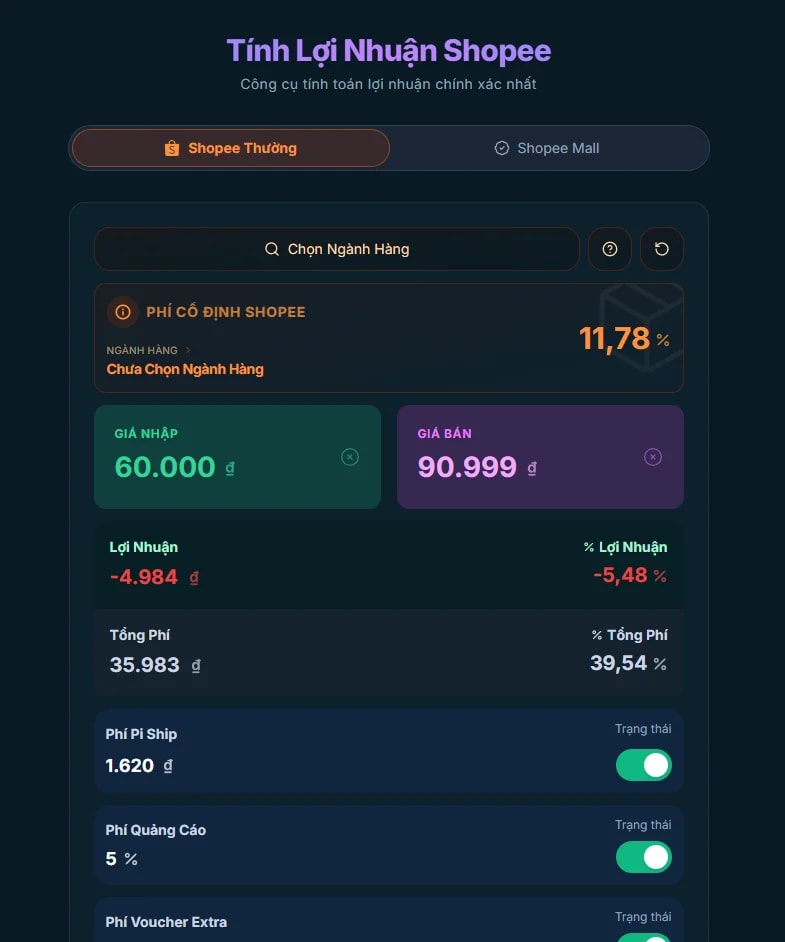 Tính Lợi Nhuận Shopee & TikTok screenshot