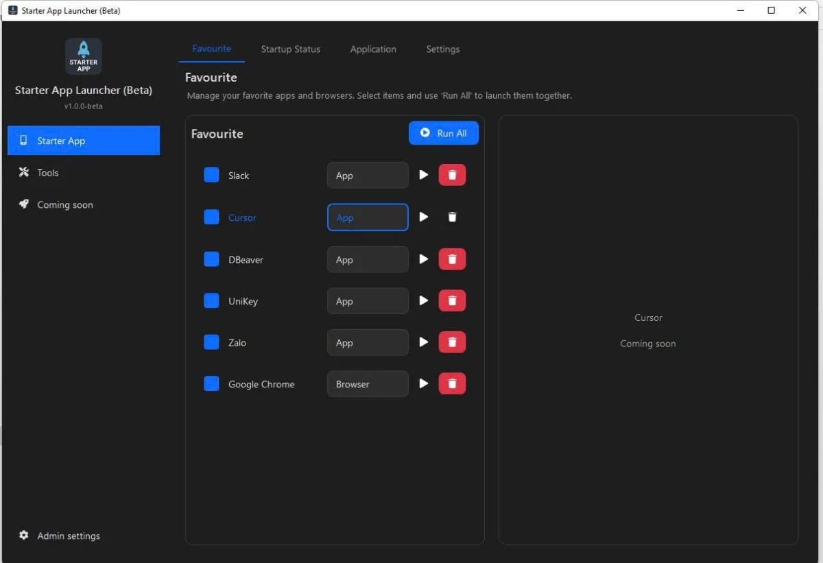 Window Starter Application screenshot