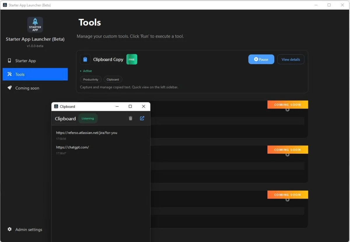 Window Starter Application screenshot