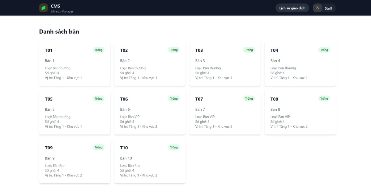 Billiards CMS screenshot