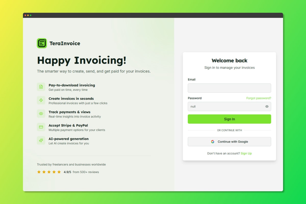 TeraInvoice screenshot
