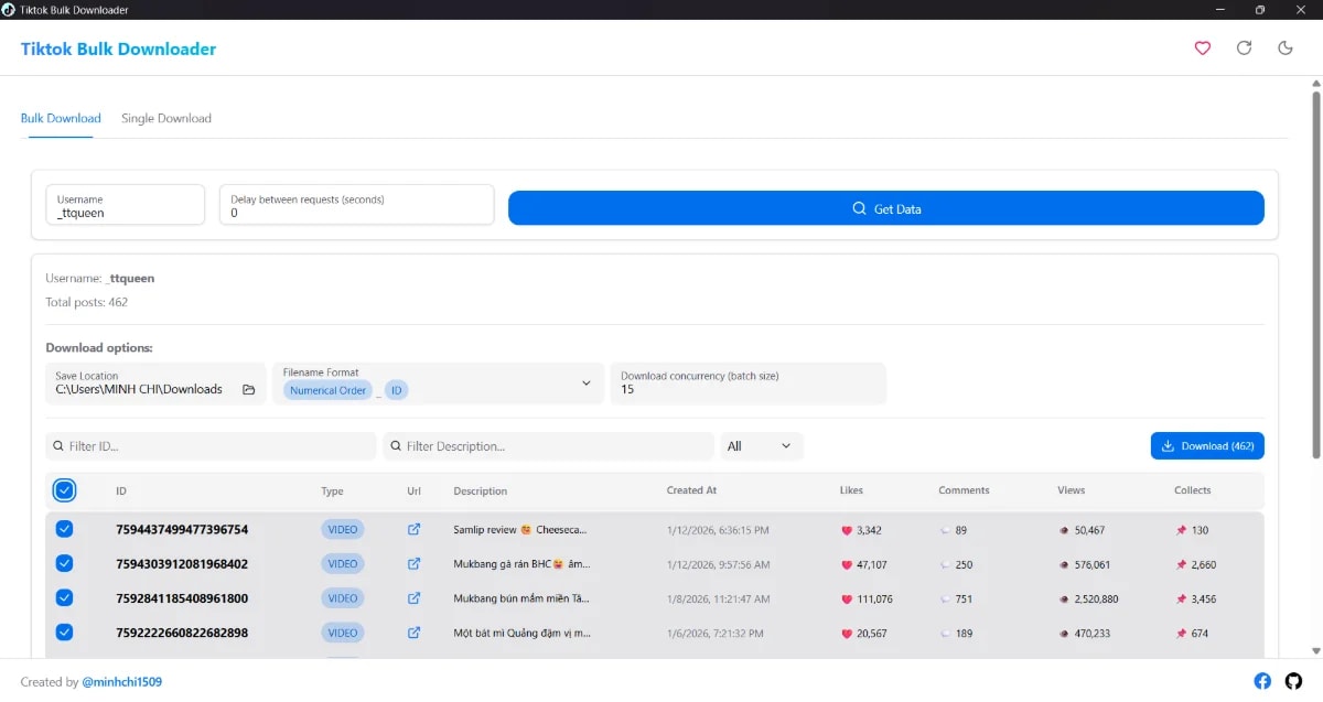 Tiktok Bulk Downloader screenshot