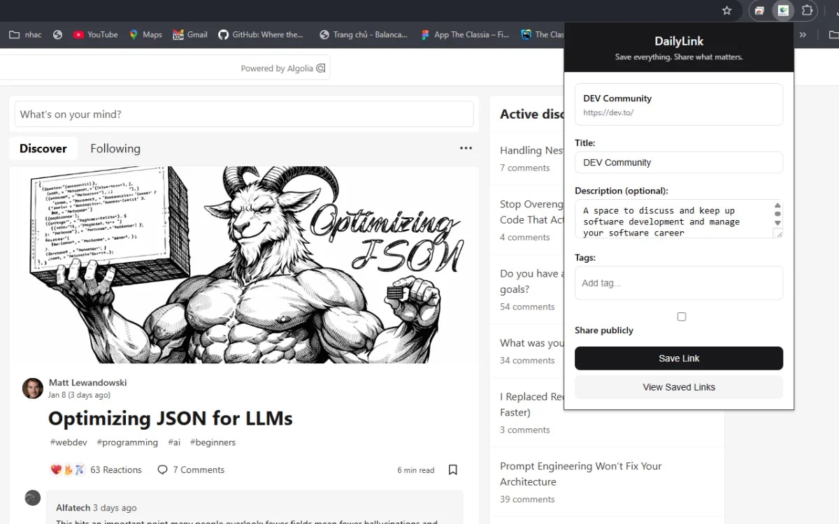 Extension Bookmark DailyLink screenshot