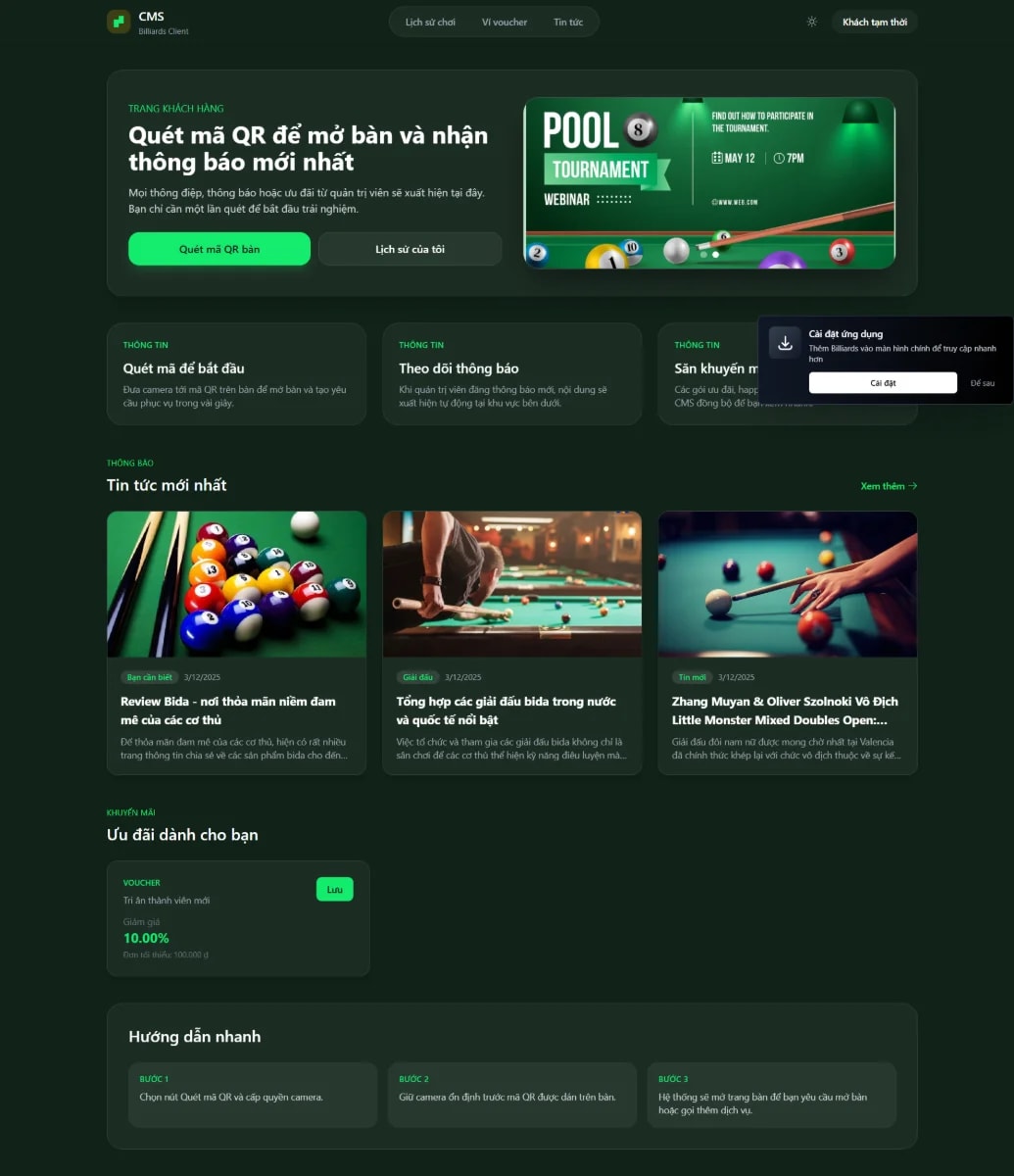 Billiards CMS screenshot