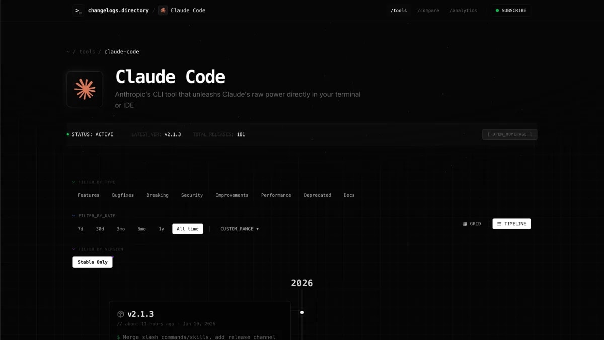 changelogs.directory screenshot